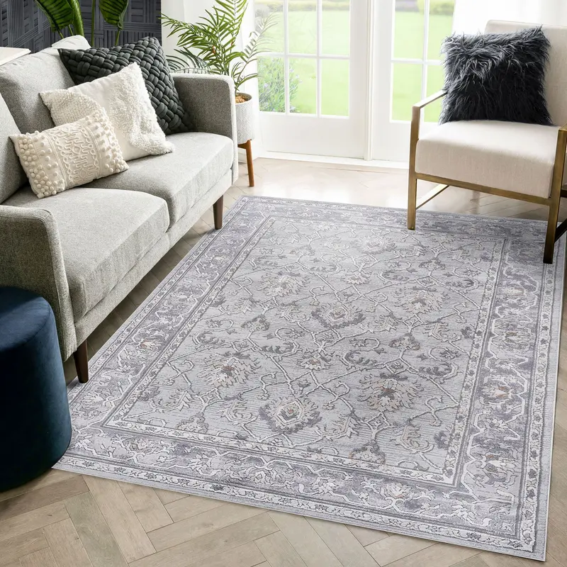 Marfi Ivory and Gray Oriental Area Rug – 8 ft x 10 ft