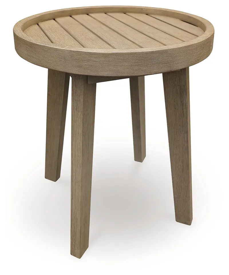 Marina Sun Beige Round End Table with Linen-Look Finish
