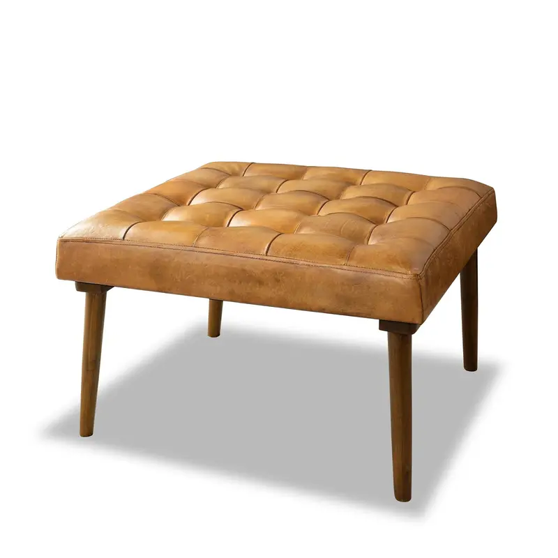 Mark Tufted Ottoman – Genuine Upholstered Square Footrest