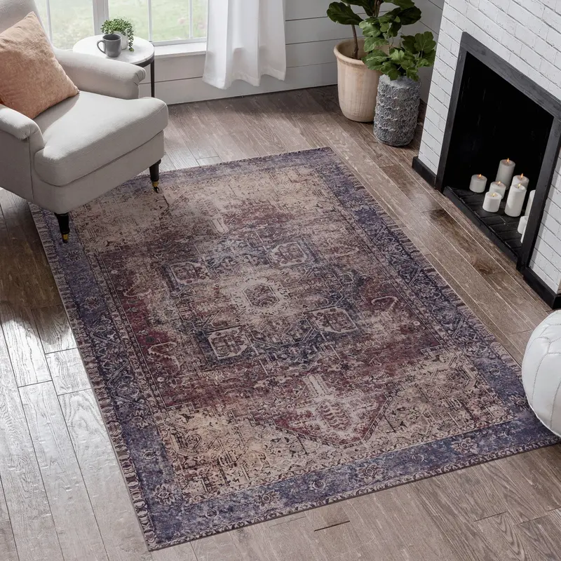 Maval 6′ x 9′ Burgundy Washable Area Rug