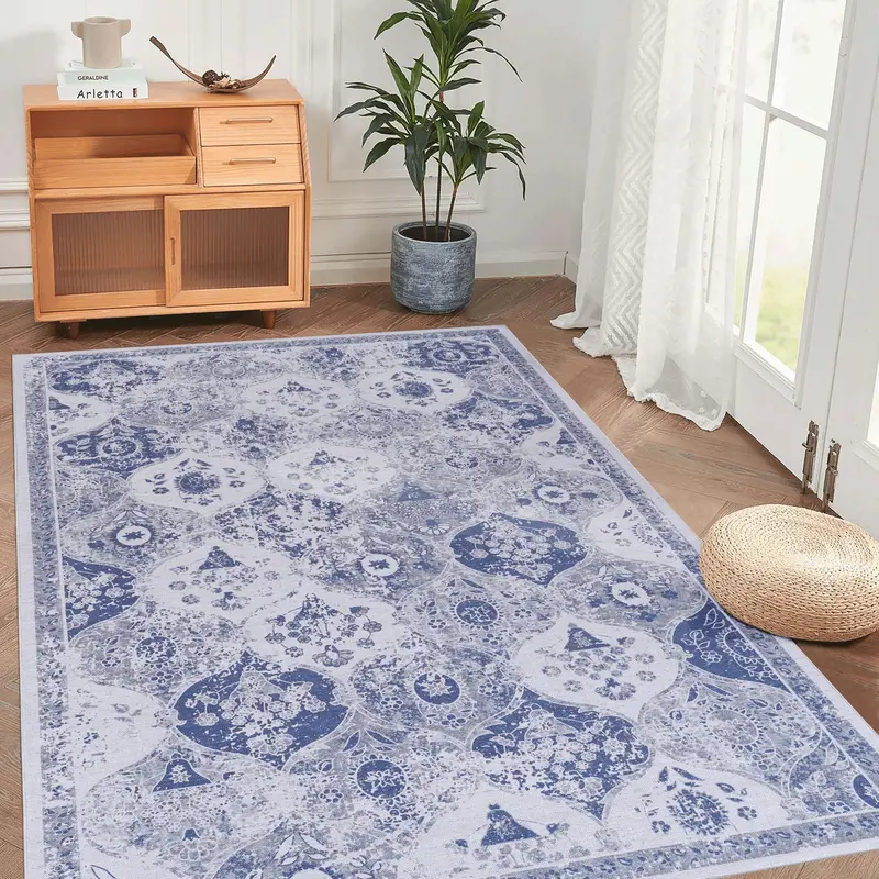 Maval 8′ x 10′ Blue Washable Area Rug