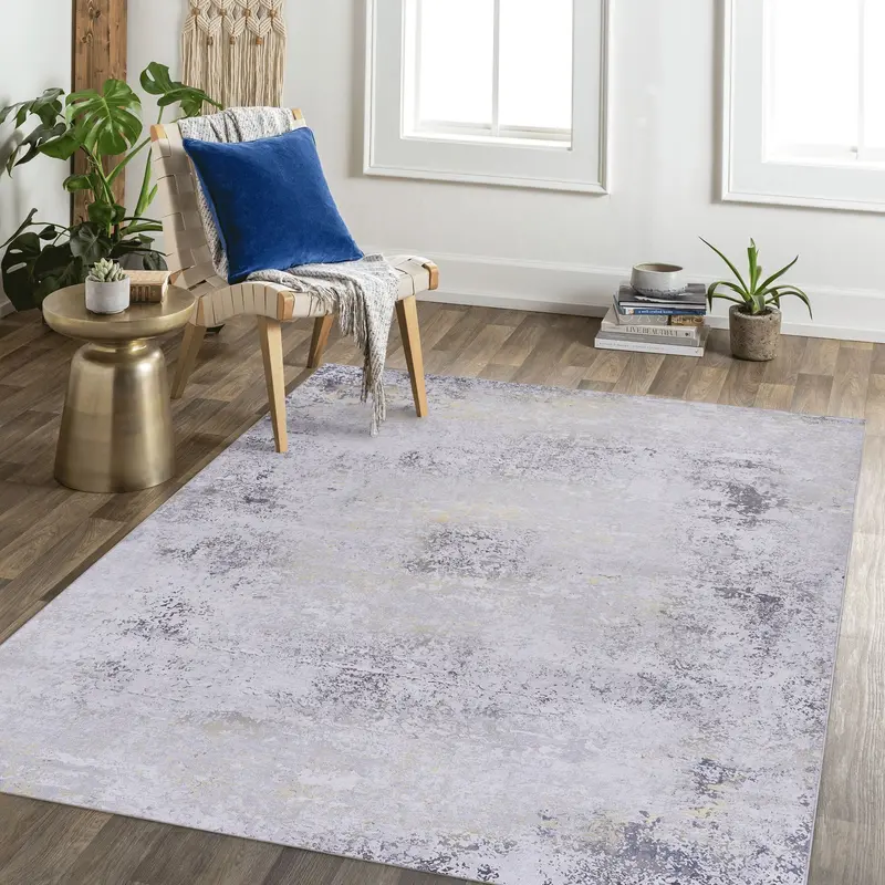 Maval Gray and Gold 8 ft x 10 ft Spill-Proof Area Rug