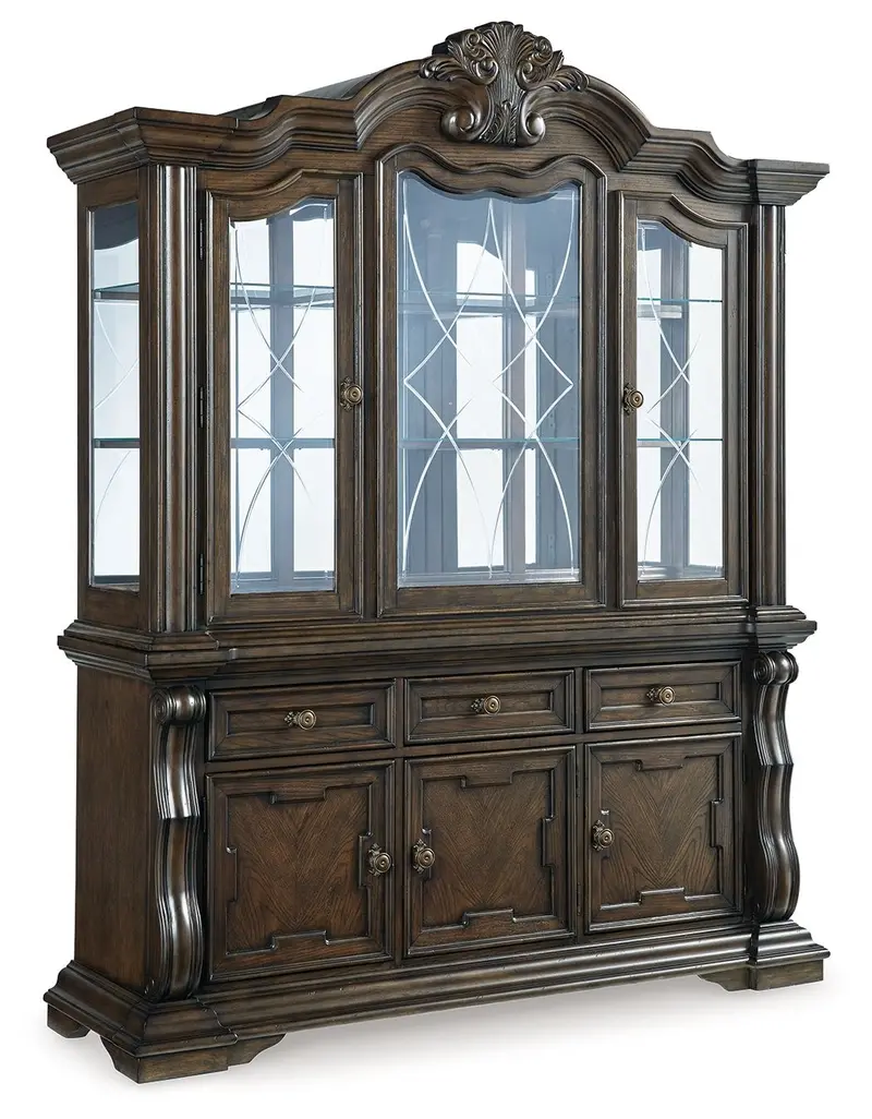 Maylee Dark Brown Dining Buffet with Hutch