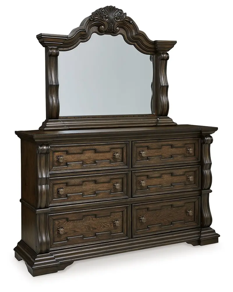 Maylee Dark Brown Dresser with Matching Wall Mirror