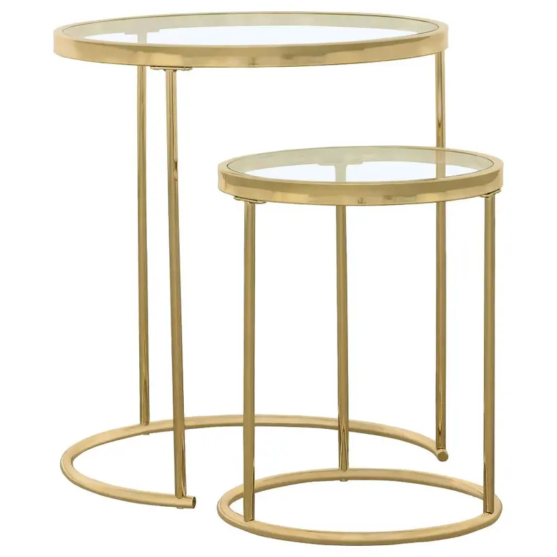 Maylin Gold-Finished Nesting Table Set – Two Round Glass-Top Pieces