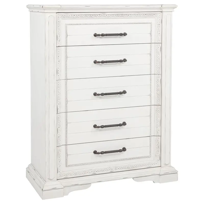 Mckinney Vintage White 5-Drawer Chest – Distressed-Finish Bedroom Storage
