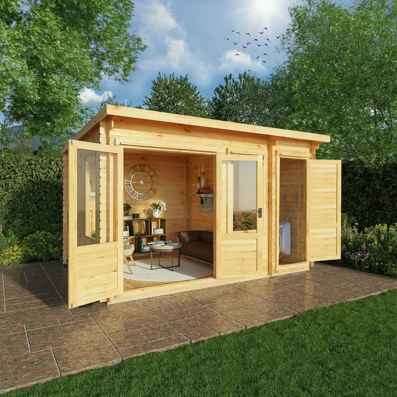 Mercia Contemporary 10’11” x 13’6″ Pent Log Cabin – 19mm Loglap Cladding
