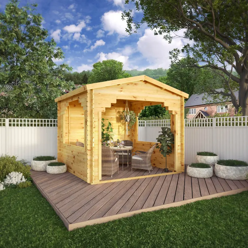 Mercia Contemporary 9’11” x 10’3″ Apex Log Cabin Gazebo – 28mm Loglap Cladding
