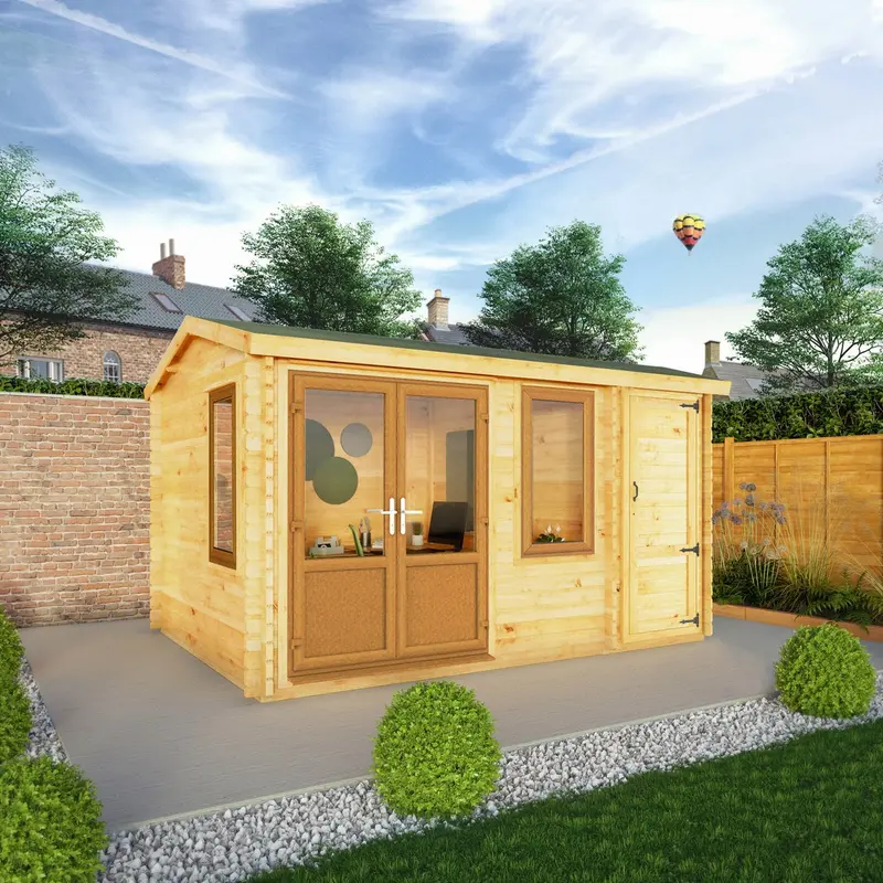 Mercia Elite 10’3″ x 13’7″ Apex Log Cabin – 44mm Loglap Construction, Brown UPVC Windows