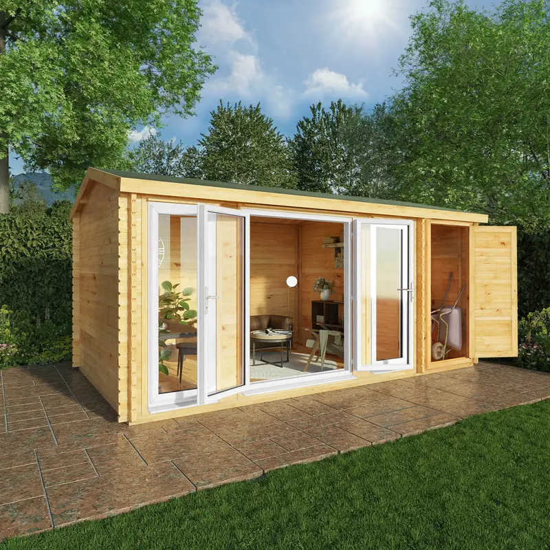 Mercia Studio 10’3″ x 16’10” Apex Log Cabin – 44mm Loglap Cladding, White UPVC Windows