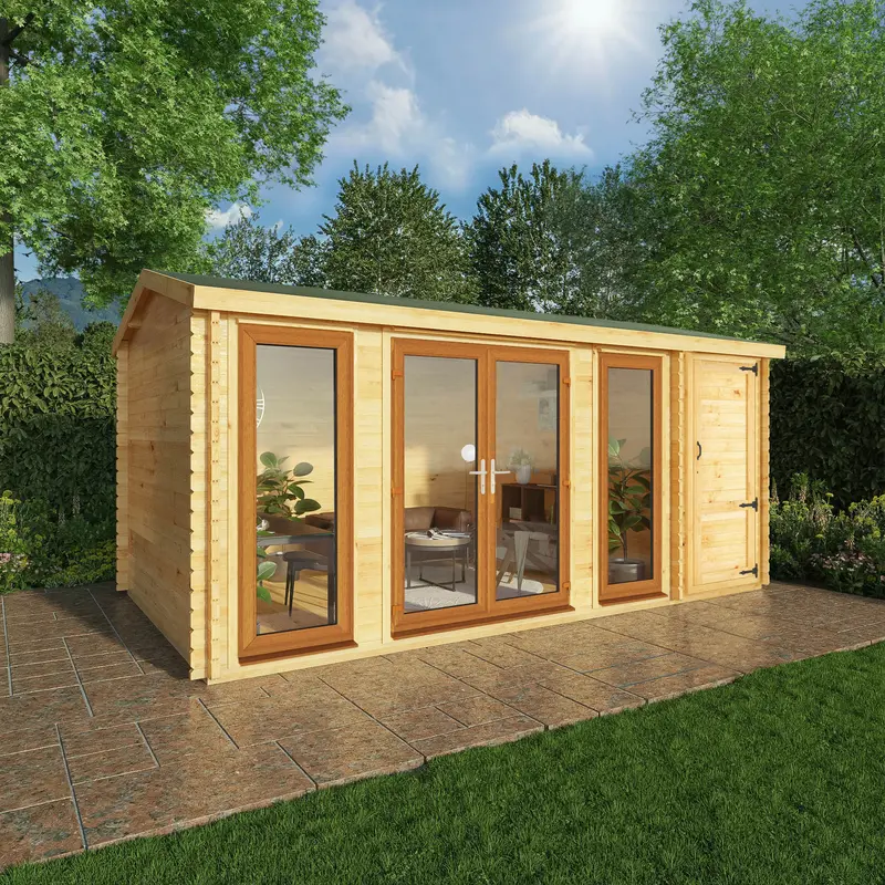 Mercia Studio Apex Log Cabin 10’3″ x 16’10” – 44mm Loglap Cladding & Brown UPVC Glazing