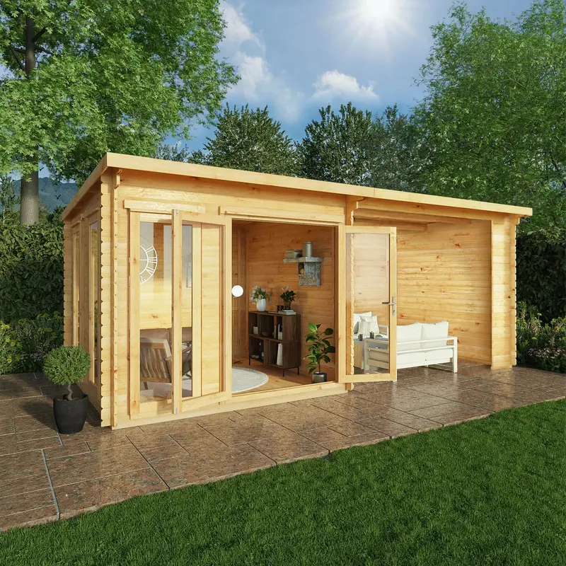 Mercia Studio Pent Log Cabin – 10’11” x 19’4″, 44mm Loglap Cladding