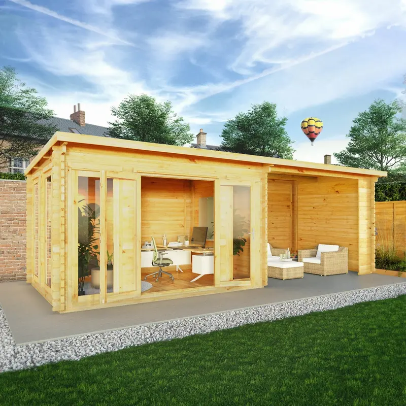 Mercia Studio Pent Log Cabin – 10’11” x 22’8″, 34mm Loglap Cladding