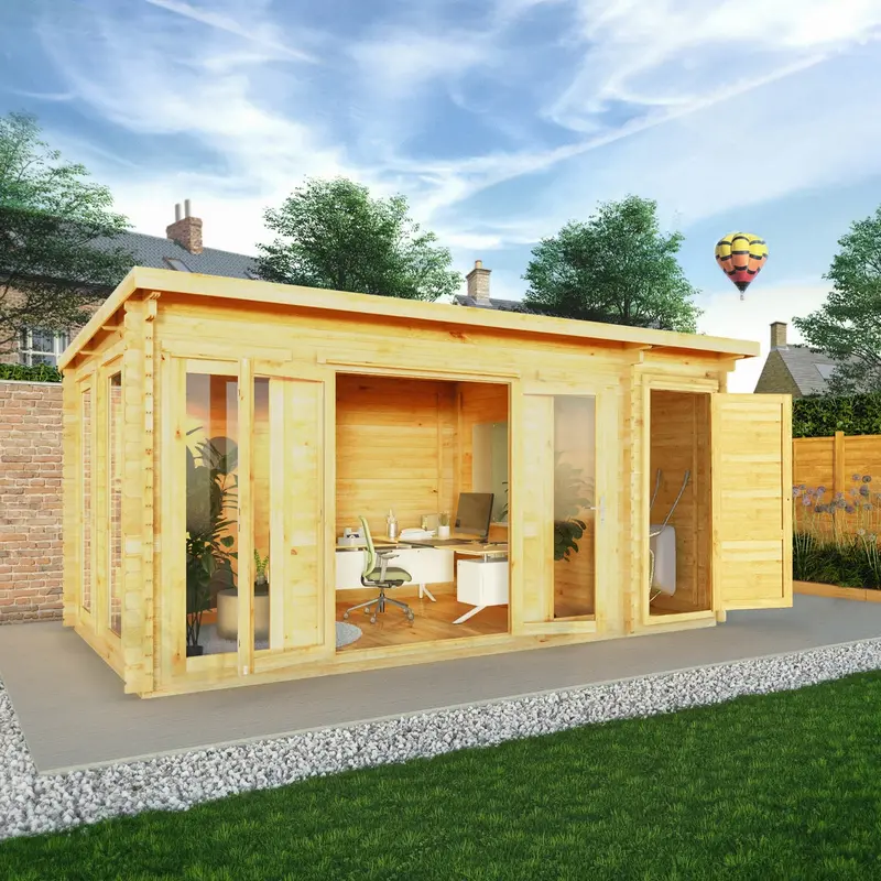 Mercia Studio Pent Log Cabin with Shed – 10’11” x 16’10”, 34mm Loglap Cladding