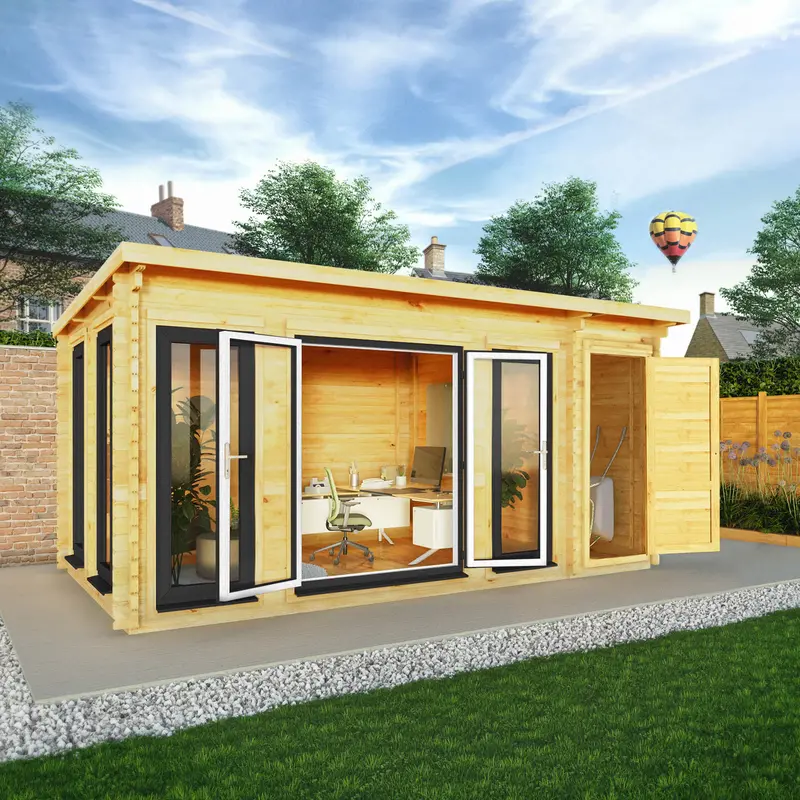 Mercia Studio Pent Log Cabin with Shed 10’11” x 16’10” – Grey UPVC Glazing