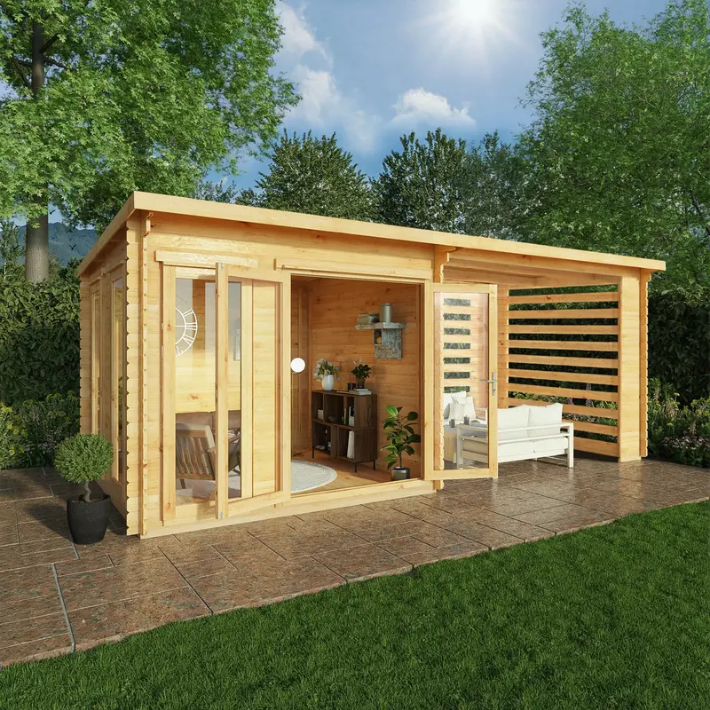 Mercia Studio Slatted Pent Log Cabin – 10’11” x 19’4″, 28mm Loglap Cladding