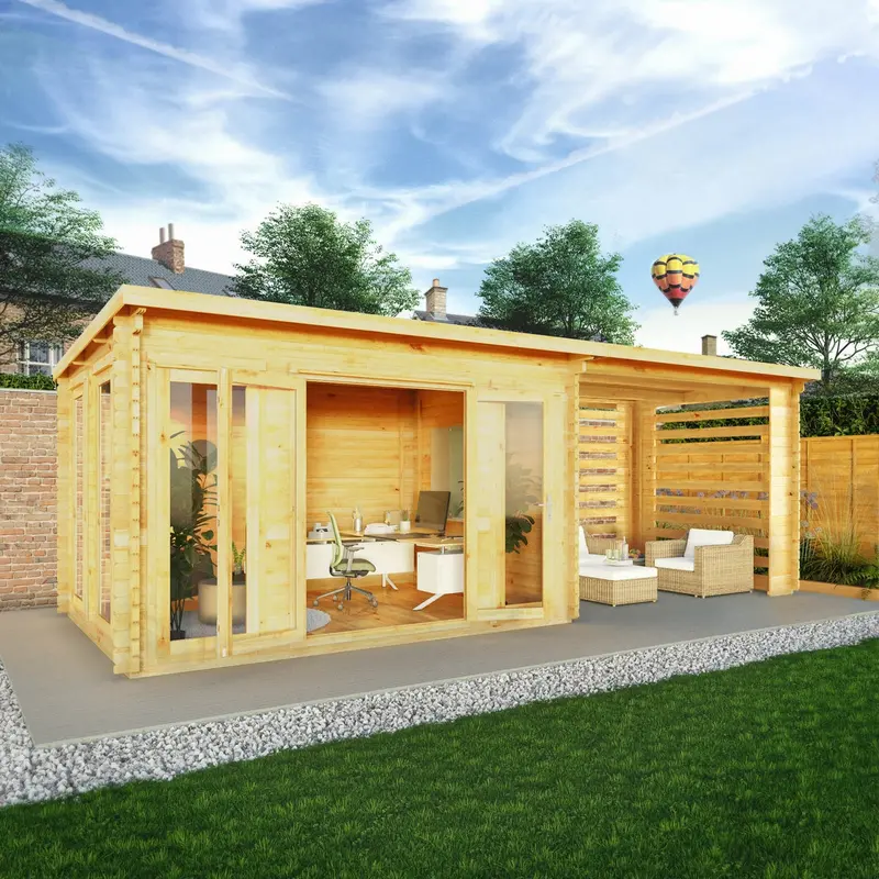 Mercia Studio Slatted Pent Log Cabin – 10’11” x 22’8″, 28mm Loglap Cladding
