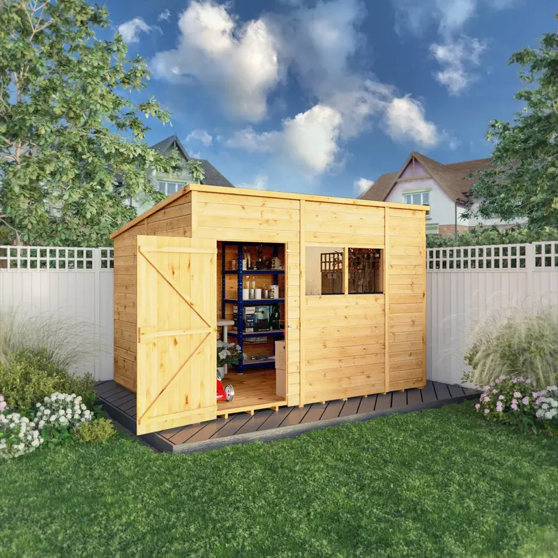 Mercia Woodsman 10’3″ x 8′ Pent Roof Shed – Dip-Treated Shiplap with Styrene Glazing