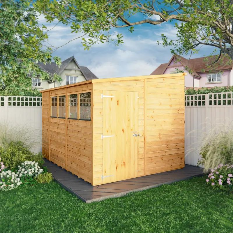 Mercia Woodsman 10’3″ x 8’1″ Pent Shed – Dip-Treated Shiplap with Glass Panels