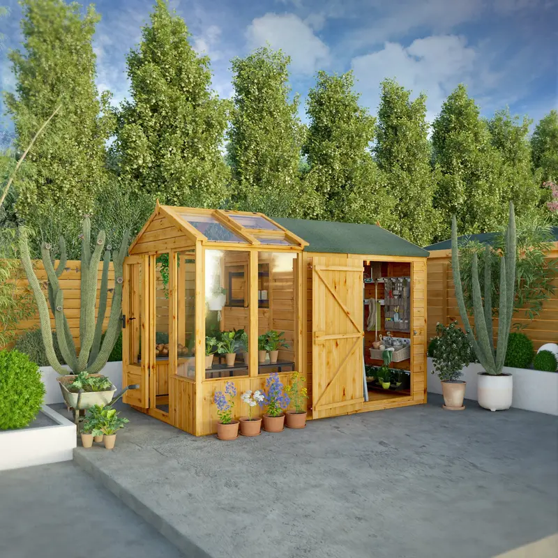 Mercia Woodsman 10’4″ x 6’3″ Apex Combi Shed & Greenhouse – Dip-Treated Shiplap, Styrene Windows