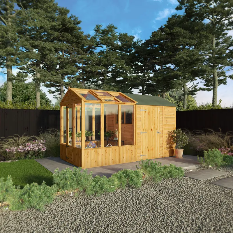 Mercia Woodsman 12’3″ x 6’3″ Apex Combi Shed & Greenhouse – Dip-Treated Shiplap, Styrene Glazing
