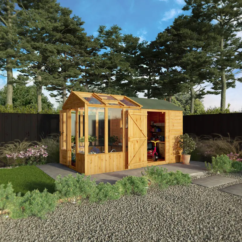 Mercia Woodsman 12’3″ x 6’3″ Apex Combi Shed & Greenhouse – Dip-Treated Shiplap with Glass Panes