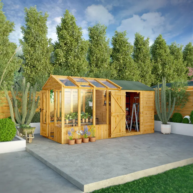 Mercia Woodsman 14’2″ x 6’3″ Apex Combi Shed & Greenhouse – Dip-Treated Shiplap, Styrene Glazing