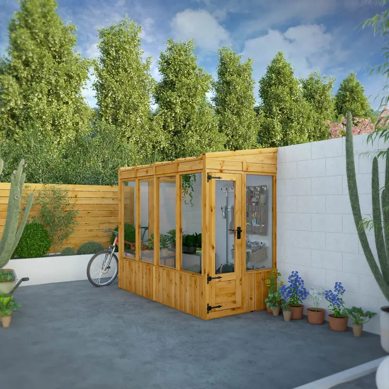 Mercia Woodsman 8’2″ x 3’11” Lean-To Greenhouse – Dip-Treated Shiplap with Crystal-Clear Glass