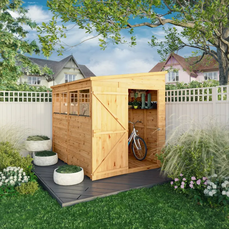 Mercia Woodsman 8’4″ x 6’2″ Pent Roof Shed – Dip-Treated Shiplap & Safety Glass Panels