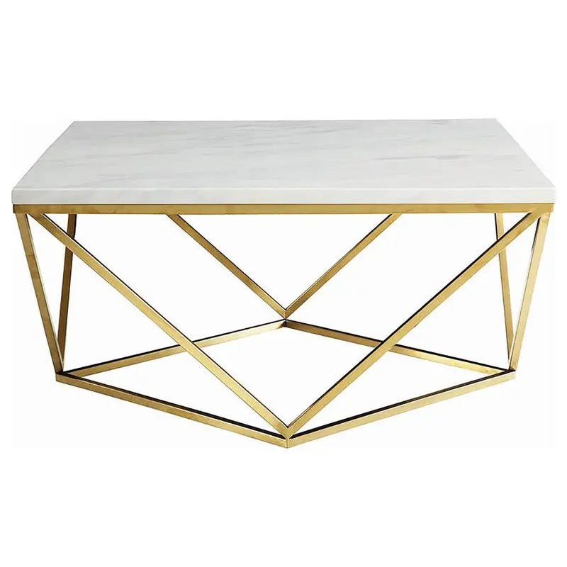 Meryl White and Gold Square Faux Marble Top Coffee Table