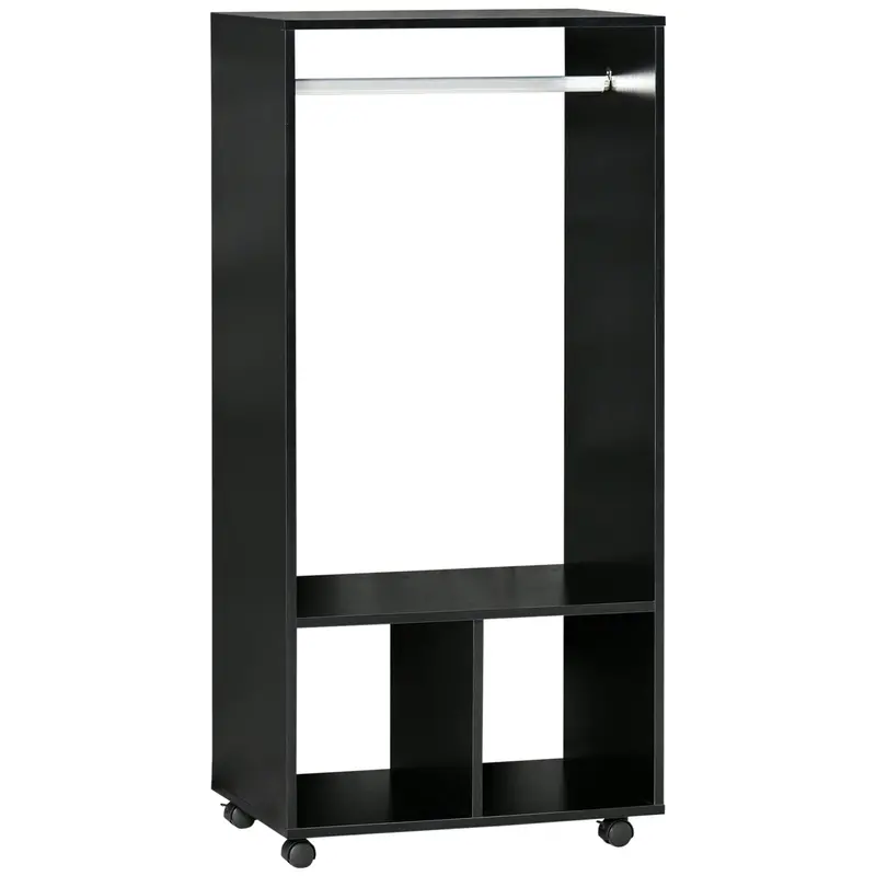 Mobile Open Wardrobe – Rolling Closet Organizer with Hanging Rod & Adjustable Shelves