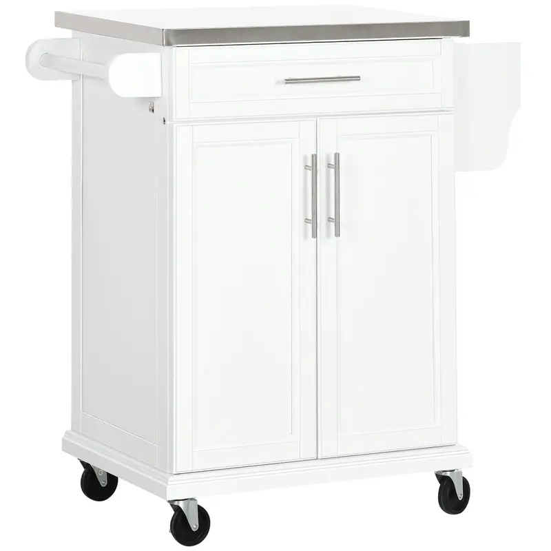 Mobile Wooden Kitchen Island with Casters and Storage Space