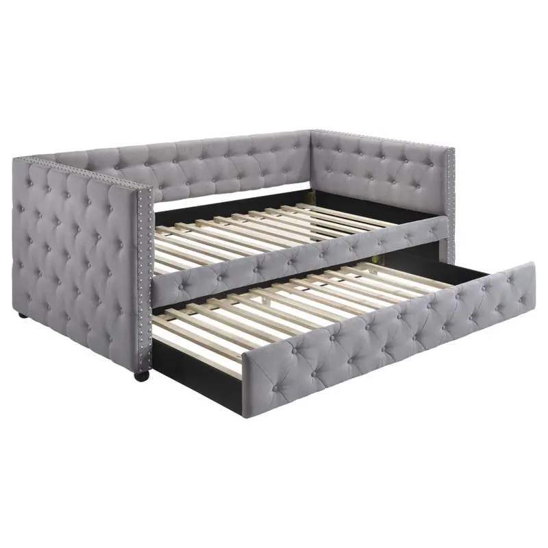 Mockern Gray Upholstered Twin Daybed Featuring Pull-Out Trundle