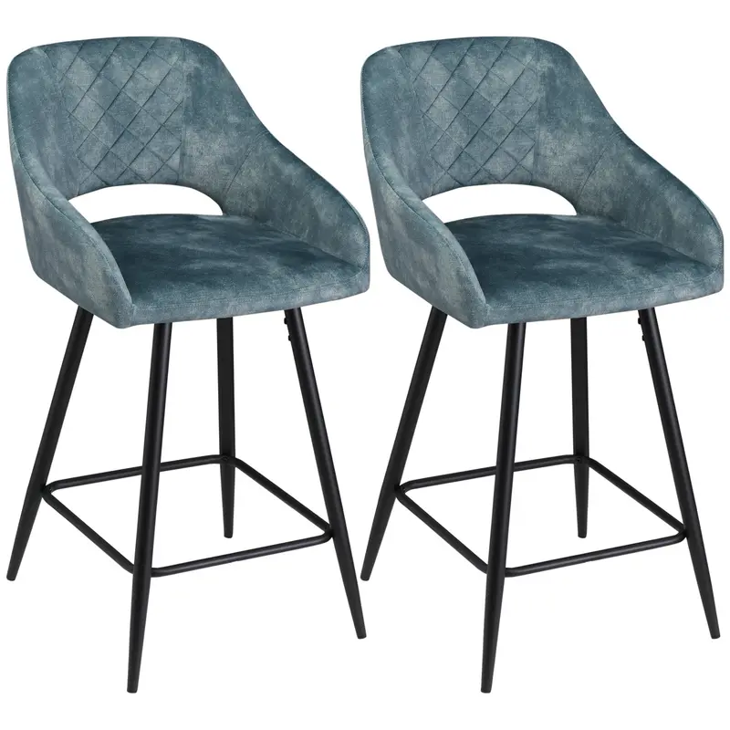 Modern Bar Stool Pair with Metal Frame and Upholstered Seats