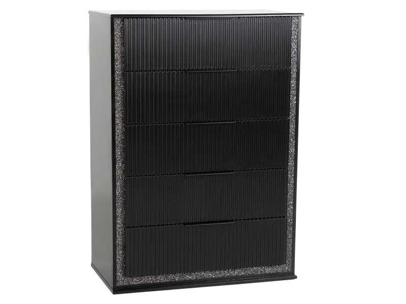 Modern Glam Black 5-Drawer Chest – Luxe Dresser with Metallic Accents & Felt-Lined Drawer