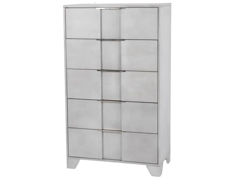 Modern Light Gray 5-Drawer Chest with Nickel-Finish Hardware