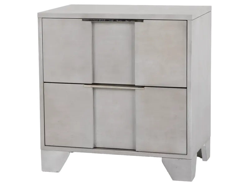 Modern Light Gray Nightstand with Nickel-Finish Hardware