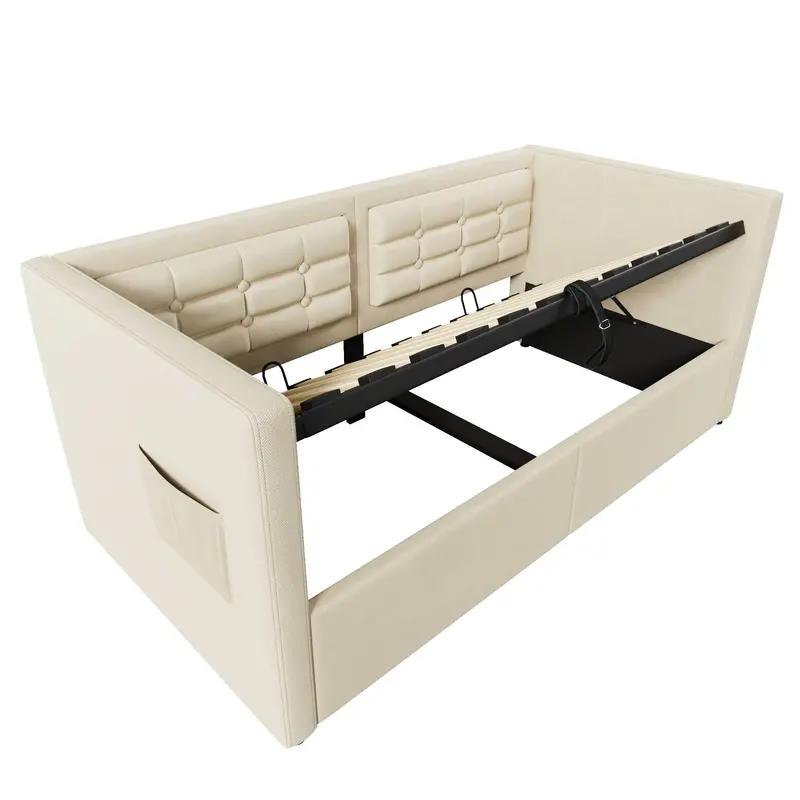 Modern Upholstered Hydraulic Daybed with Built-in USB and USB-C Charging Ports