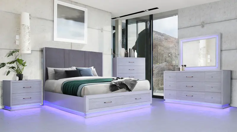 Modern White LED Chest of Drawers – Sleek Bedroom Storage