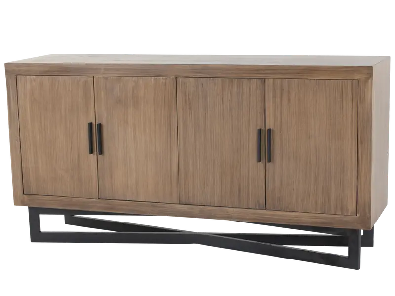 Modern Wood 4-Door Sideboard – Sleek Black Metal Base Design