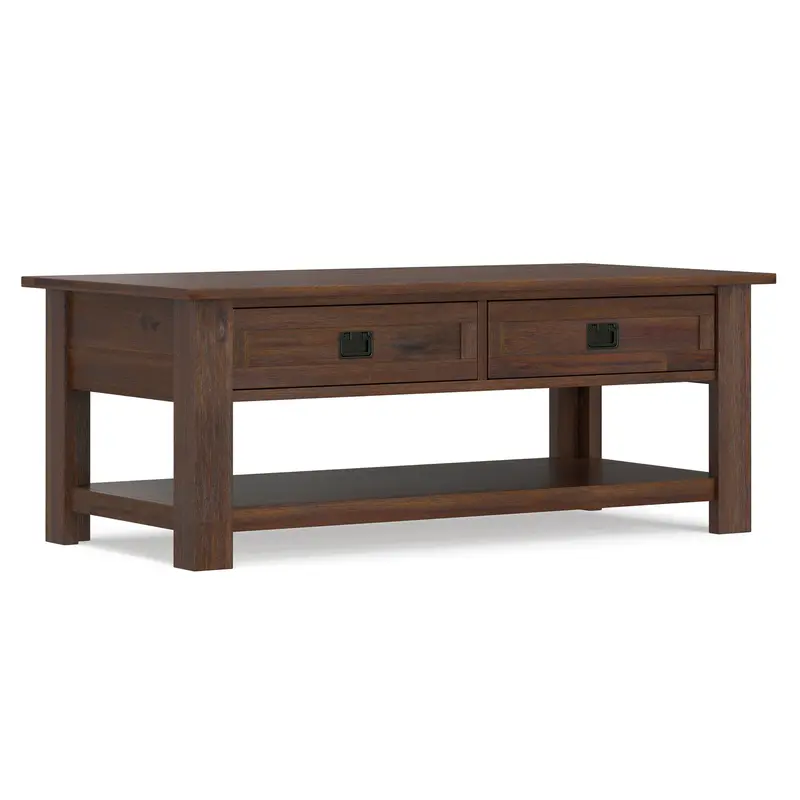 Monroe Rectangular Coffee Table with Integrated Drawers – Rich Brown Tone
