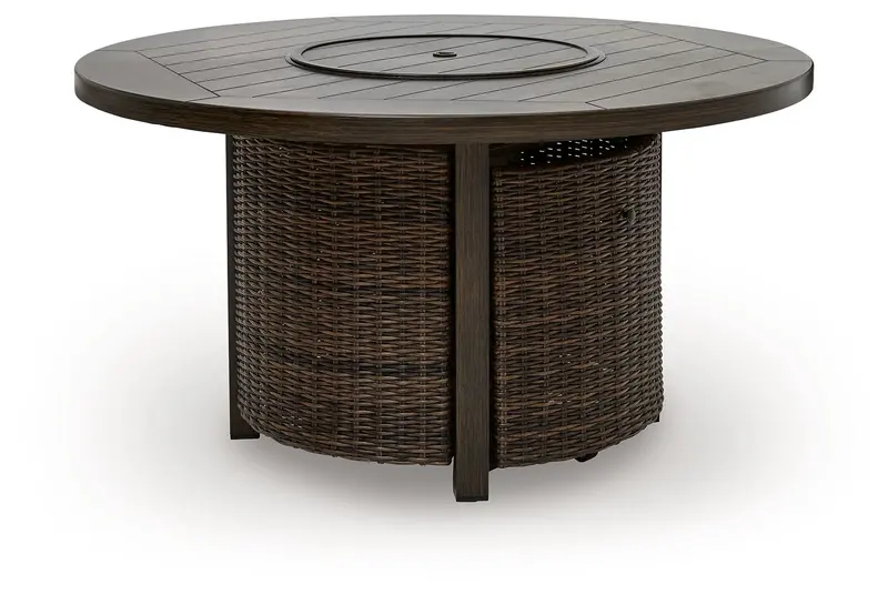 Monterey Point Round Fire Pit Table – Dark Brown Finish
