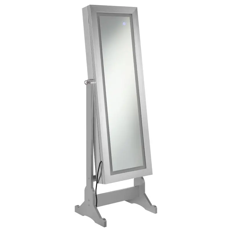 Moore Full-Length Cheval Mirror with Integrated Jewelry Organizer – Silver Tone