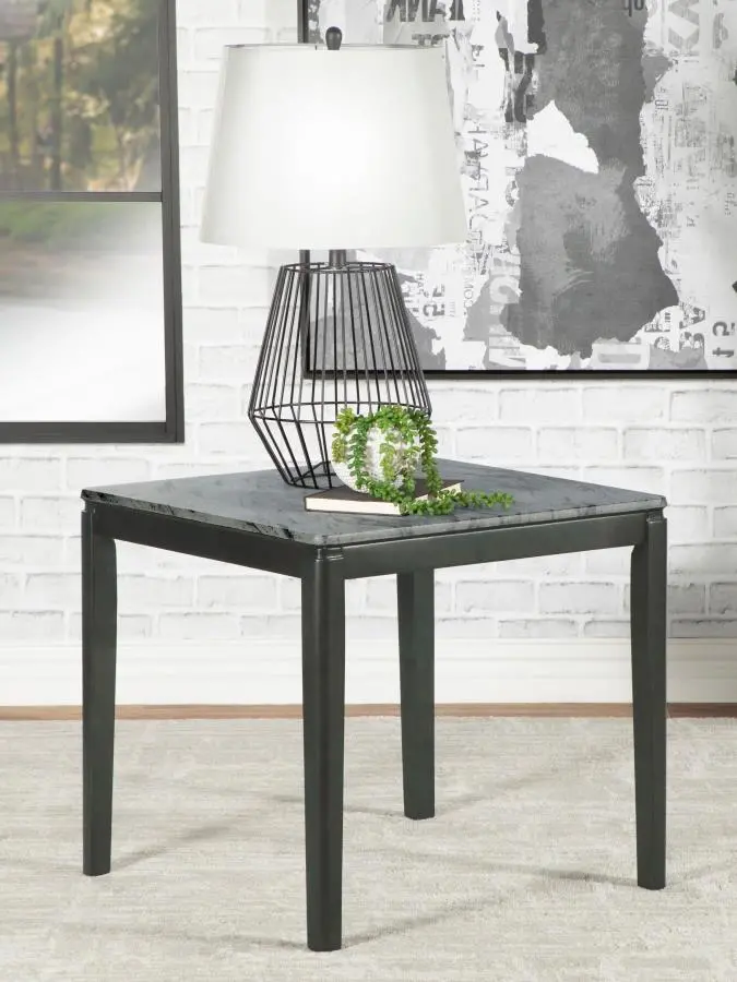 Mozzi Grey and Black Faux Marble Square Side or End Table – Sleek Accent Piece