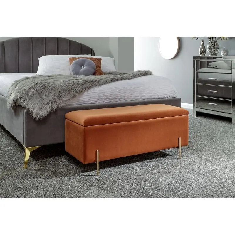 Mystica Large Brown Ottoman – Wood-Framed Fabric Storage Footstool with Door