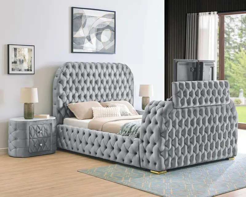 Natalia Grey Upholstered Bed