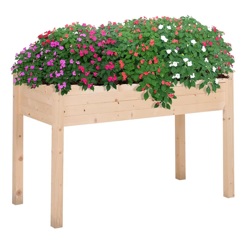 Natural Fir Wood Raised Planter – Non-Woven Fabric Garden Bed for Vegetables & Herbs
