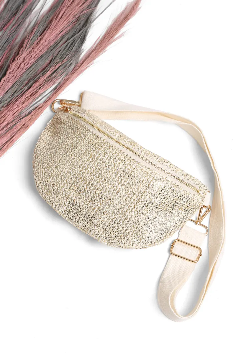 Natural Straw Crossbody Sling Bag – Beige Tone