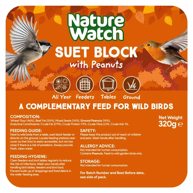 Nature Watch Suet Block Bird Food with Peanuts – 320g