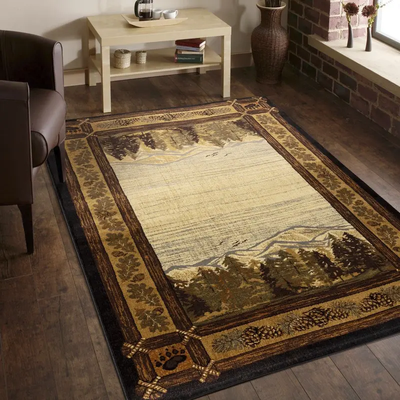 Nature’s Nest Lodge-Style Area Rug – 5’3″ x 7’3″ Multi-Color Design with Black Accents
